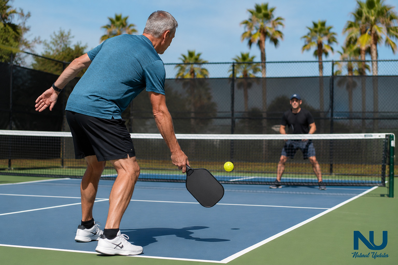Pickleball Rules Singles 2026 player serving on an outdoor pickleball court