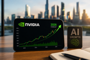 Nvidia Stock Forecast 2026 showing AI growth and rising stock price chart
